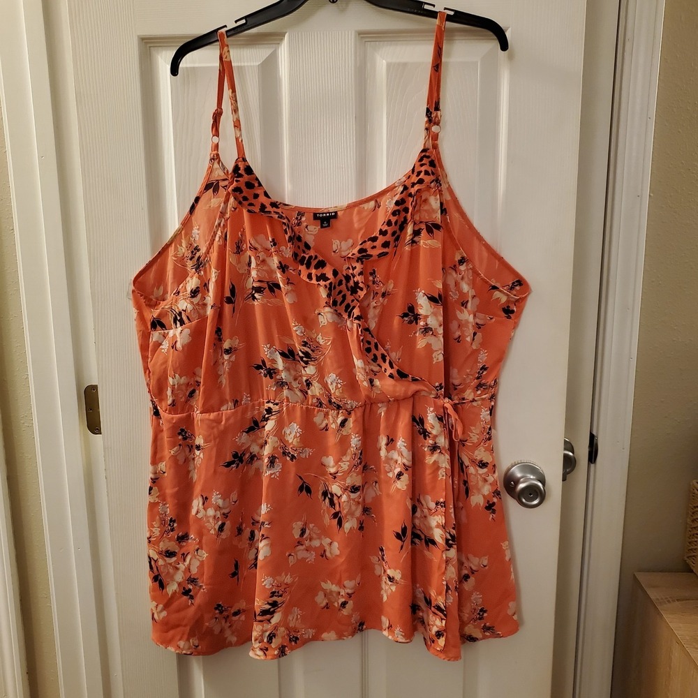 Torrid sz 6 adjustable spaghetti strap faux wrap top‎ pink floral casual boho